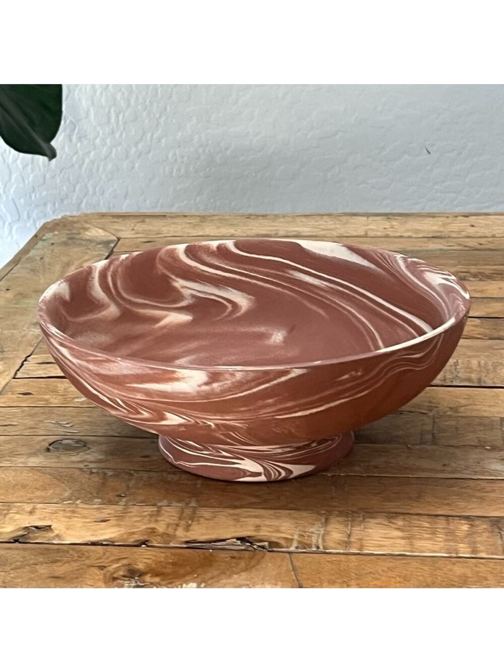 Threshold Decorative Ceramic Bowl 10" Raised Base Marbled Rust & Cream
